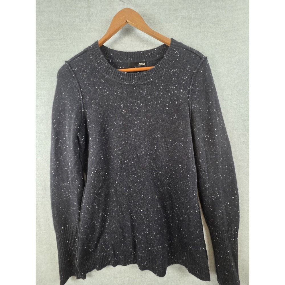 Aqua Cashmere Womens S Pullover Sweater 100% Cashmere Black White Speckles